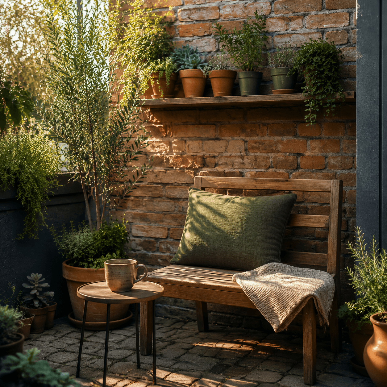 Small Yard Coffee Corner — outdoor living board rendered with $AI-generated preview