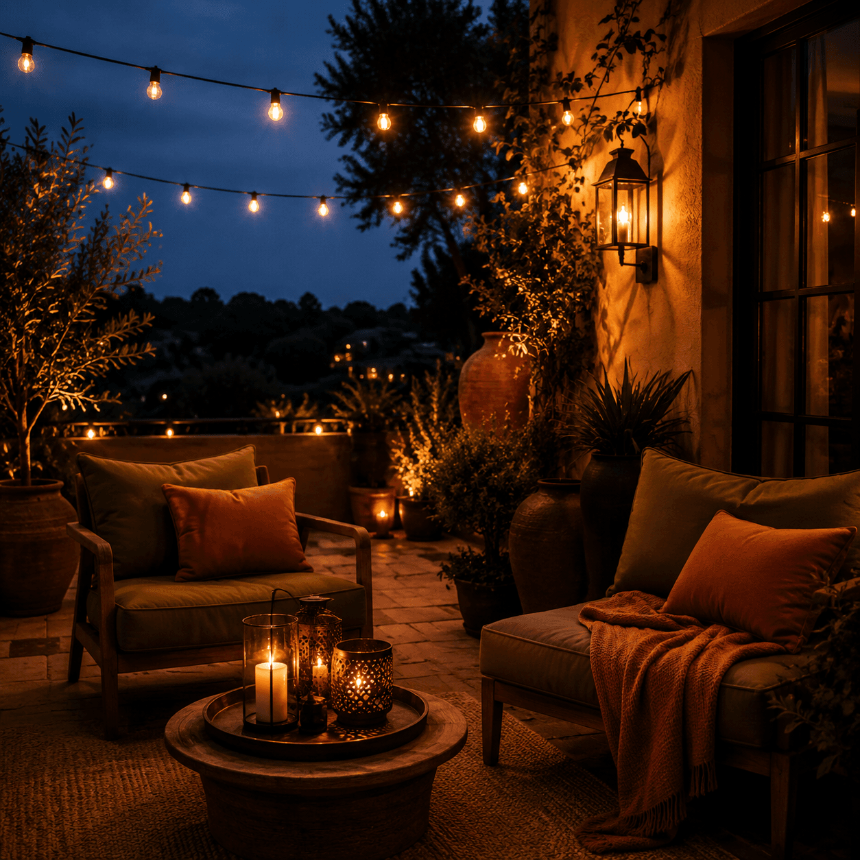 Warm Evening Lights — outdoor living board rendered with $AI-generated preview